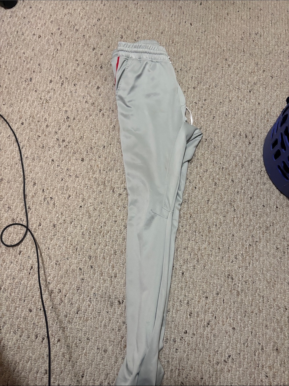 Light Gray Athletic Track Pants with Red Accent